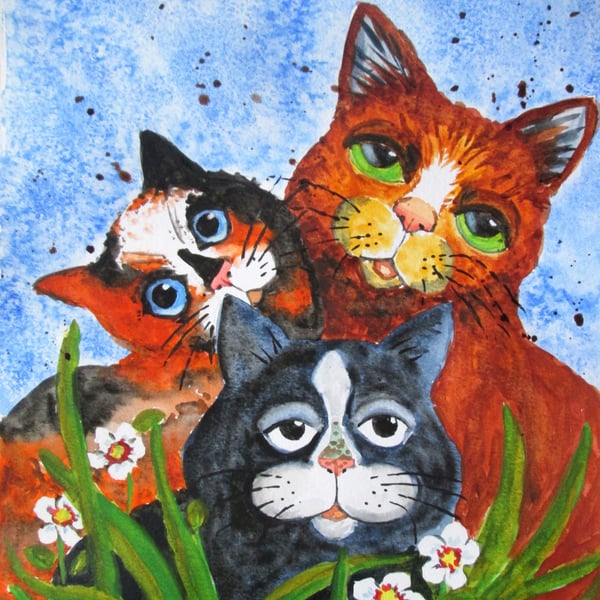 Three cute Cats original painting