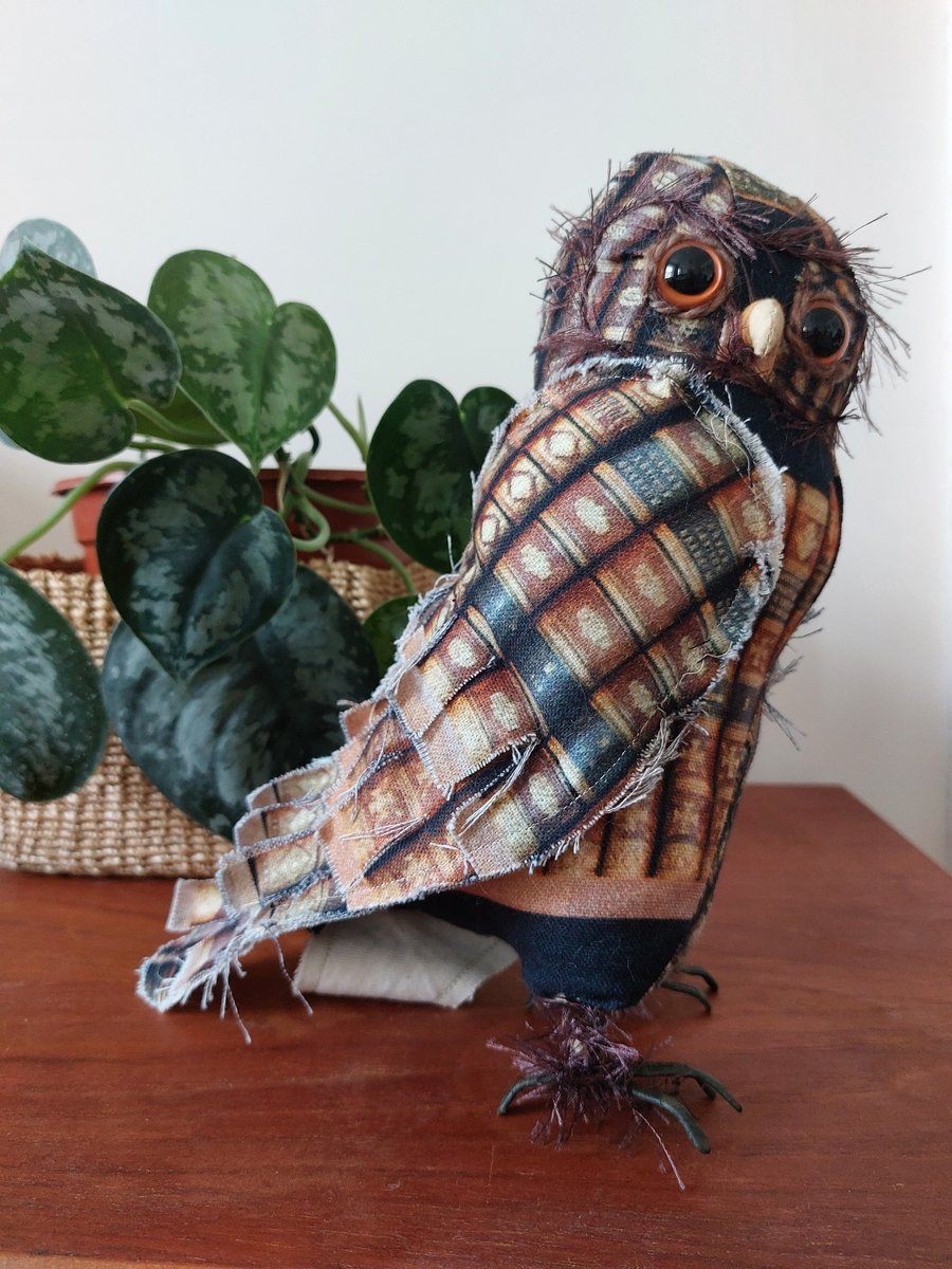 Quirky Owl Fabric Soft Sculpture Decoration Ornament 