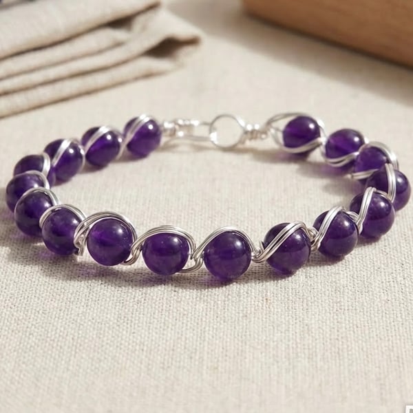  Wire Wrapped Purple Chalcedony Bangle