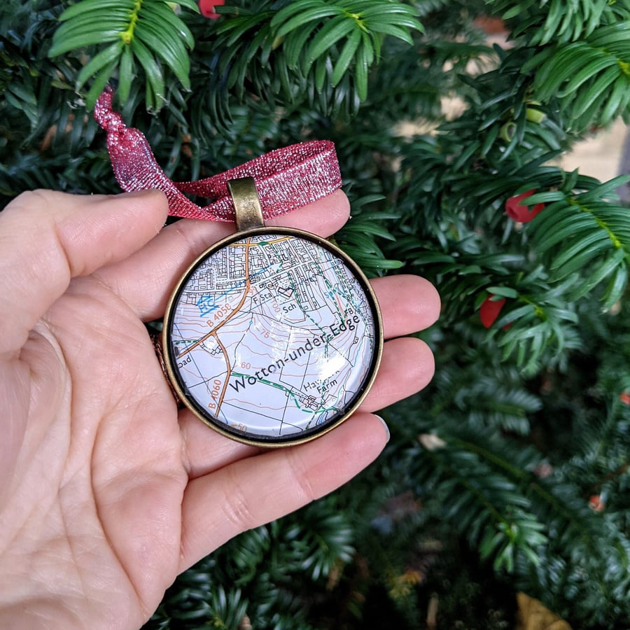 Personalised Christmas Tree Decor with Custom Map Location, First Home Gift