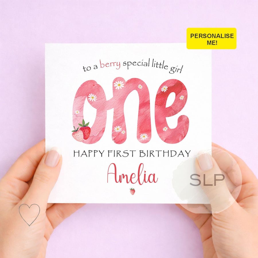 Personalised Strawberry First Birthday Card - Berry 1st Card For Granddaughter