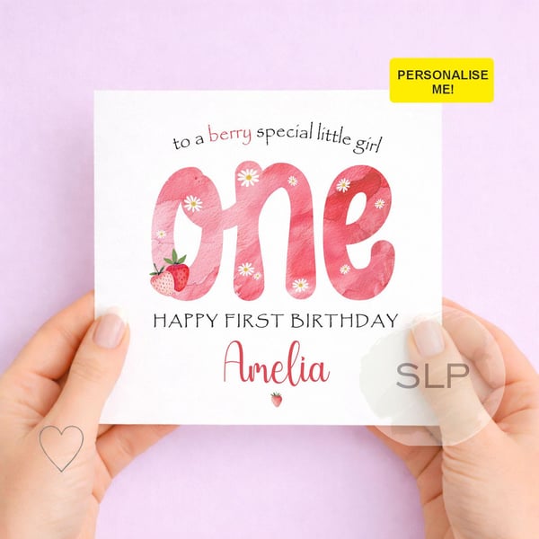 Personalised Strawberry First Birthday Card - Berry 1st Card For Granddaughter