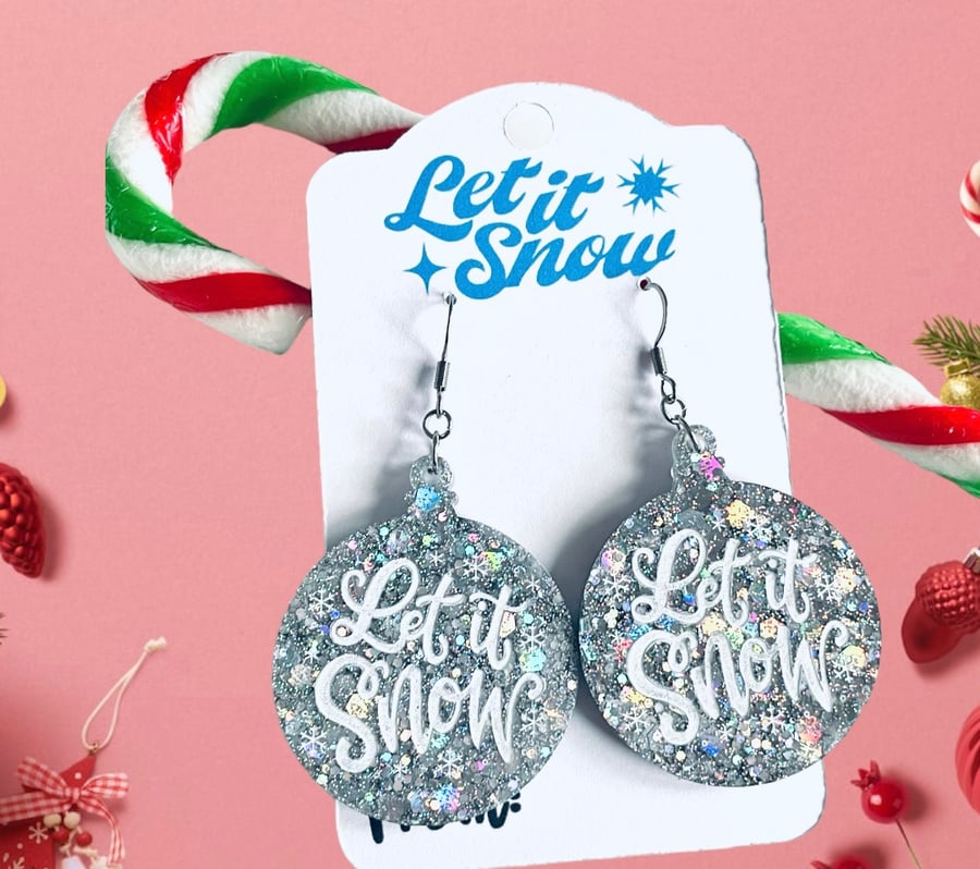 Christmas bauble earrings, let it snow, advent gift for daughter