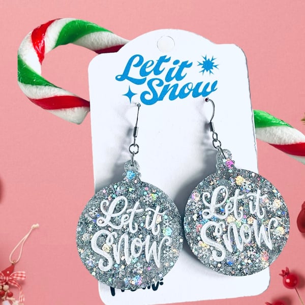 Christmas bauble earrings, let it snow, advent gift for daughter