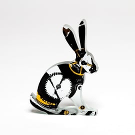 Glass Hare Sculpture with Steampunk Clockwork Artwork