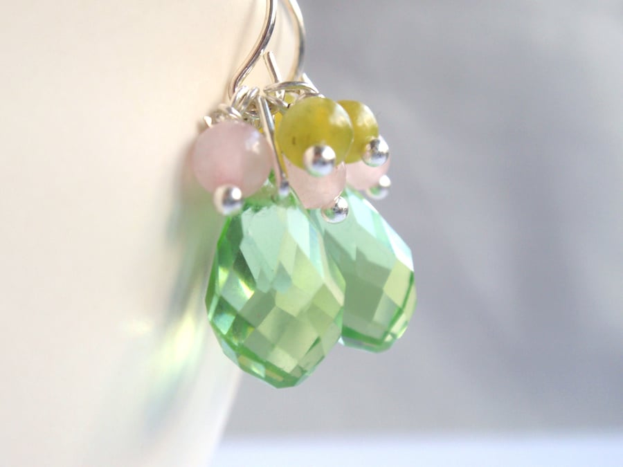 Apple Green Crystal Earrings with Colour Gemstones