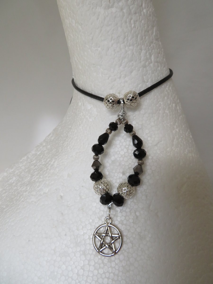 Silver and Black Crystal Pentagram Necklace Choker Gothic Goth Witch Halloween