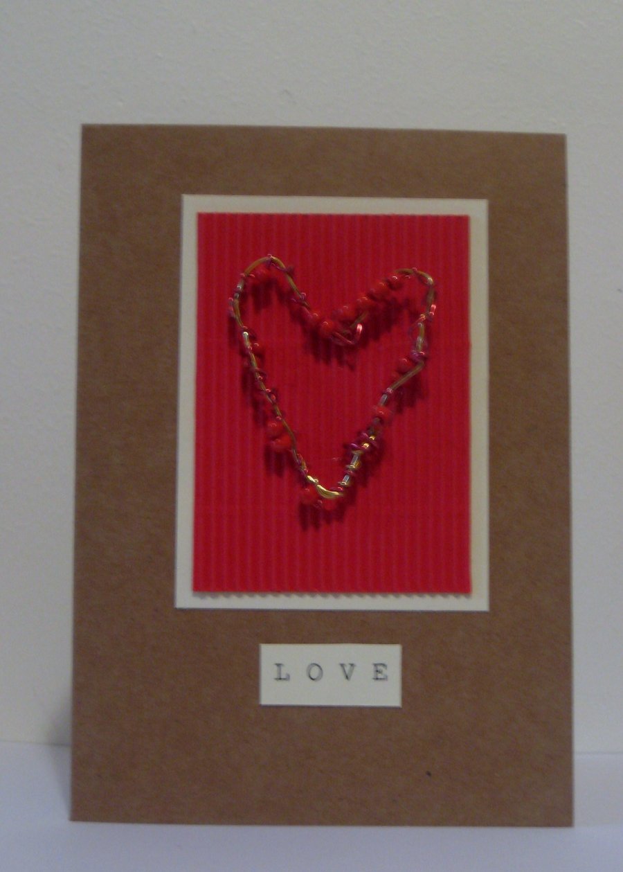 Wired and Beaded Love Heart Card Perfect for an Anniversary