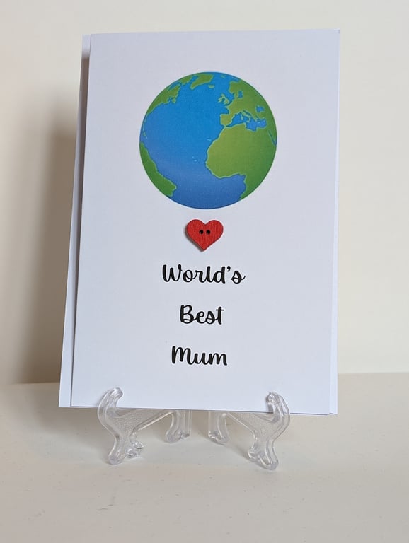 World's Best Mum greetings card with a red heart next to a world