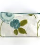 Roses Make up Bag, Cosmetic Bag with Turquoise and Duck-egg Blue Roses - Image 6