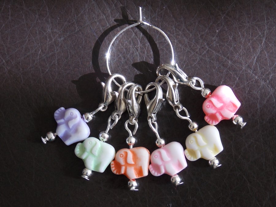 Crochet Stitch Markers Set of 6 Elephants