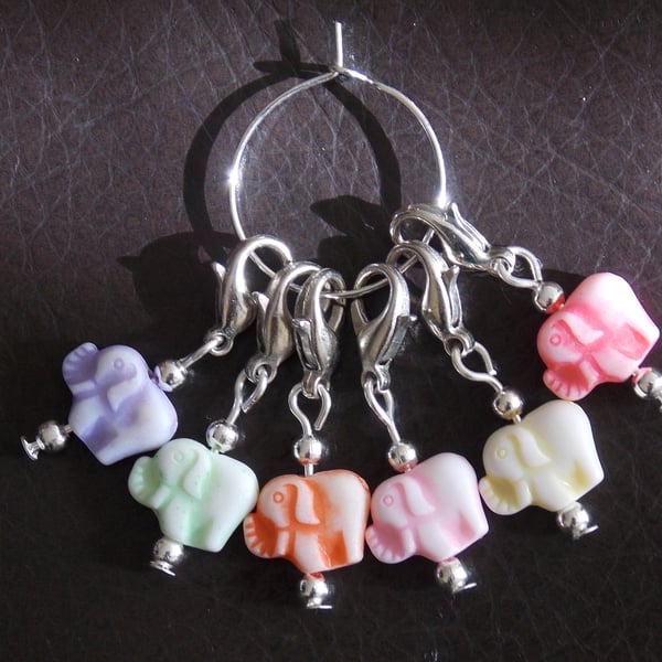 Crochet Stitch Markers Set of 6 Elephants