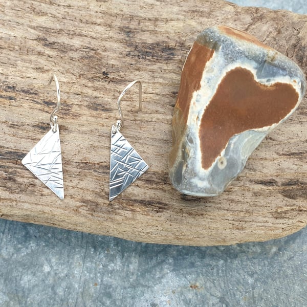 Textured triangular sterling silver earrings