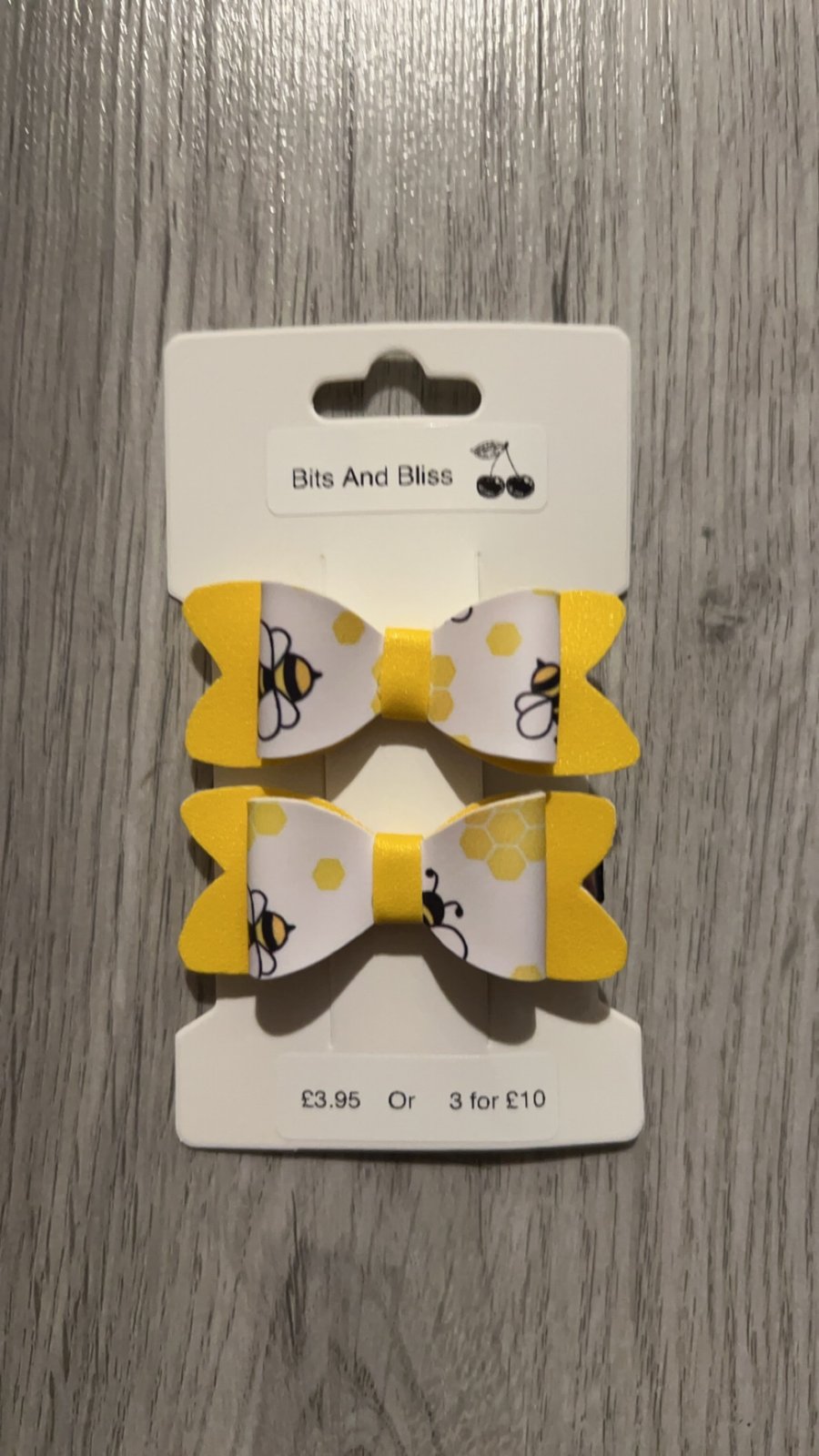 white bee hair clip bows - set of 2