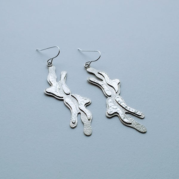 Sterling Silver Textured Long Earrings, Organic, (One Off)