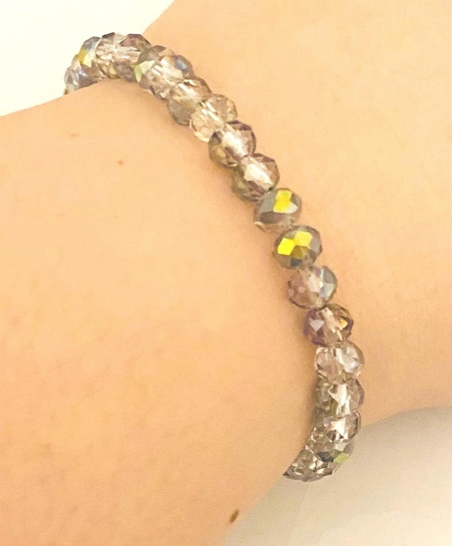 One of a Kind Glass Bead Bracelet Starlight Drift Handmade Stretch Bracelet Isol