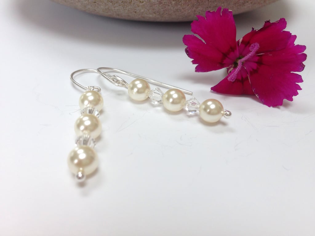 Sterling Silver Swarovski Pearl and Crystal Earrings