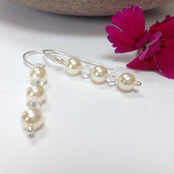 Sterling Silver Swarovski Pearl and Crystal Earrings