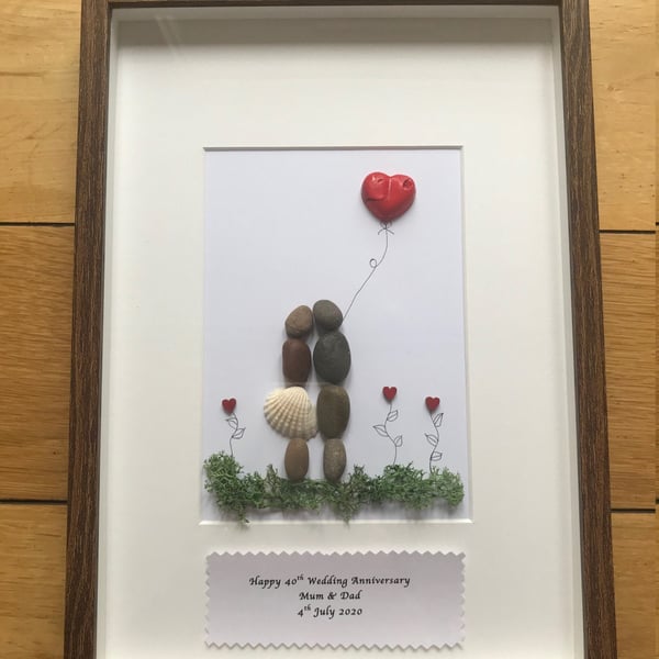Ruby Wedding Anniversary Frame, Ruby Pebble Artwork Gift, 40th Anniversary Gift,