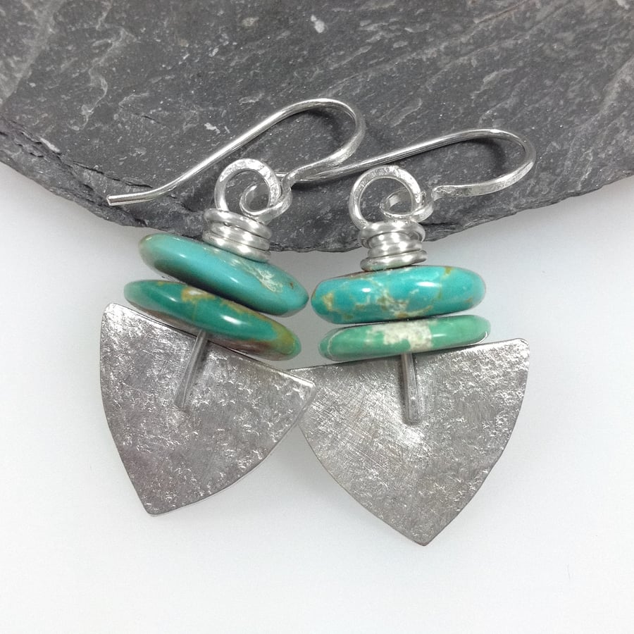 Frosted silver and turquoise Shovel earrings