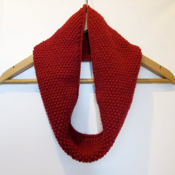 Cowl Infinity Scarf in Deep Red Alpaca Wool