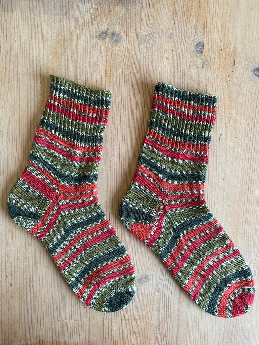Ladies Hand Knitted Christmas Wool Socks - Holly Berry