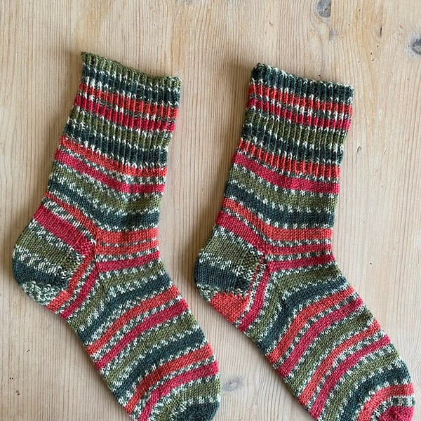 Ladies Hand Knitted Christmas Wool Socks - Holly Berry