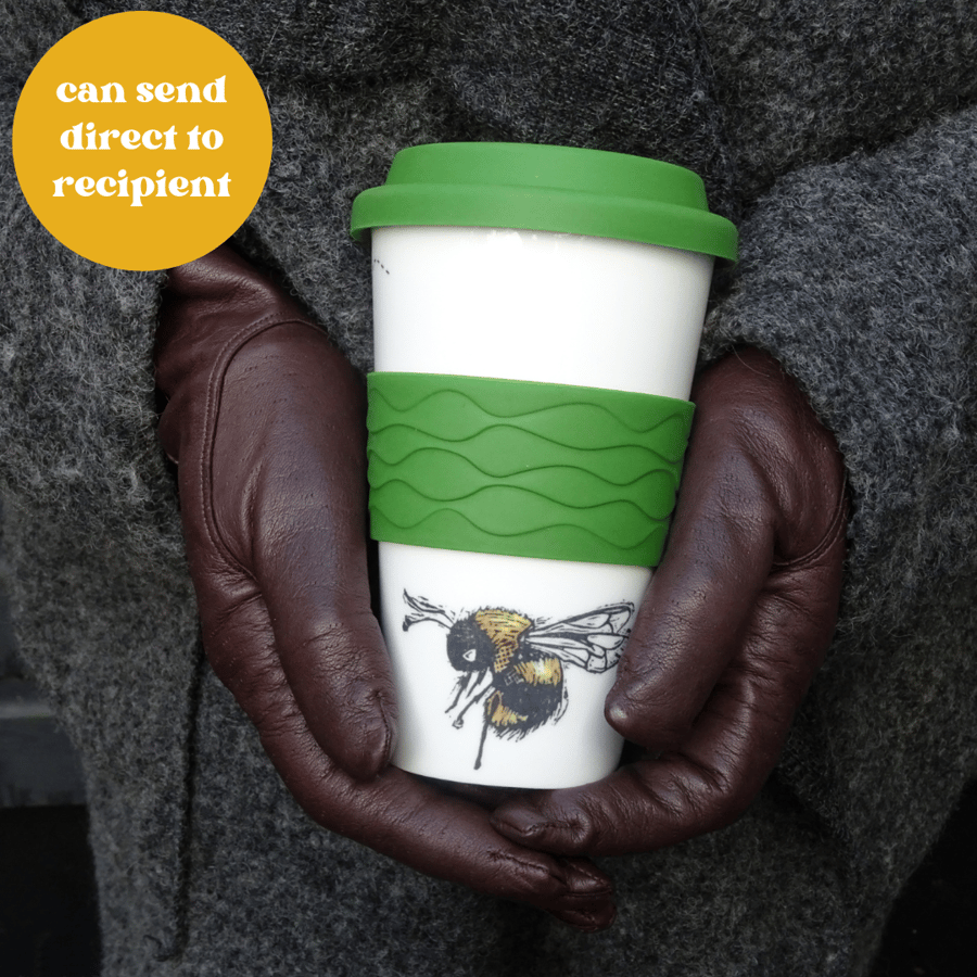 Ceramic Bee Design Travel Mug - Reusable coffee cup
