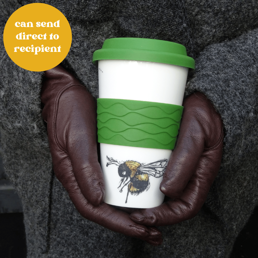 Ceramic Bee Design Travel Mug - Reusable coffee cup, bee lover, mothers day