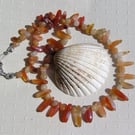 Orange Carnelian & Peach Aventurine Gemstone Chunky Statement Beaded Necklace