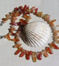 Orange Carnelian & Peach Aventurine Gemstone Chunky Statement Beaded Necklace