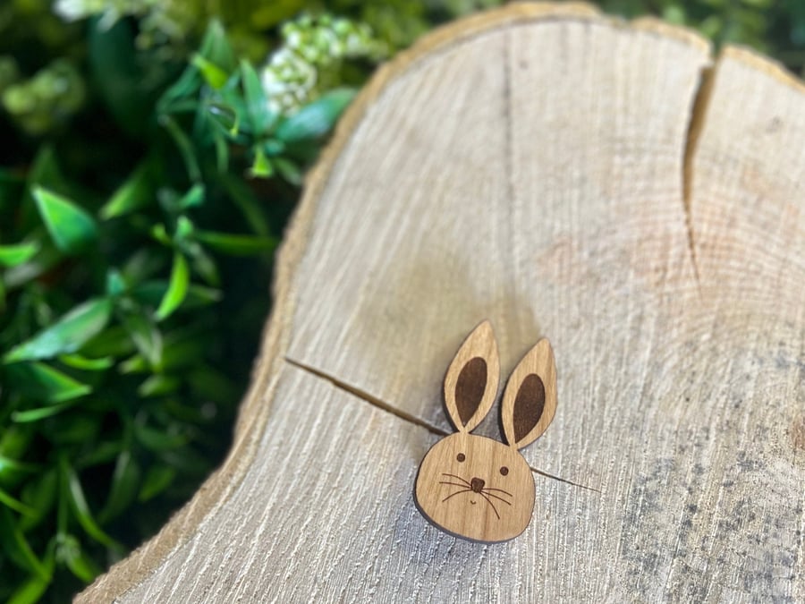 Wooden Bunny Brooch - laser cut, rabbit brooch, animal gift, animal lover