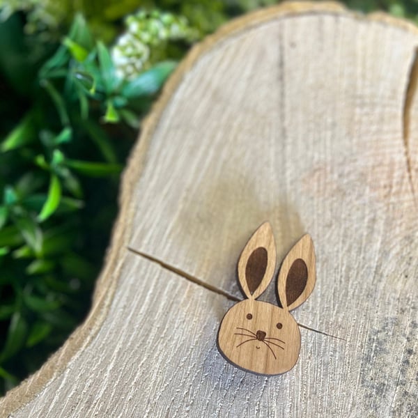 Wooden Bunny Brooch - laser cut, rabbit brooch, animal gift, animal lover