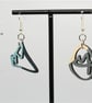 Mismatched Wooden Scribble Earrings Hand-Painted Blue, Grey, Cream Design - Image 4
