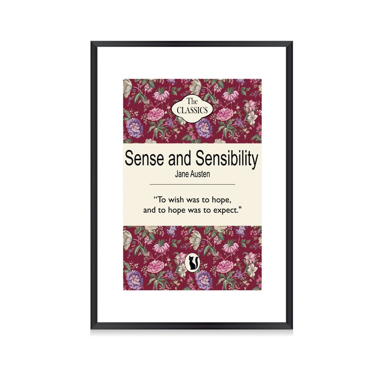 Sense and Sensibility Print - Book Cover Art - Jane Austen Quote - Vintage Wall 