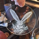 Mad March hare on glass disc window decoration