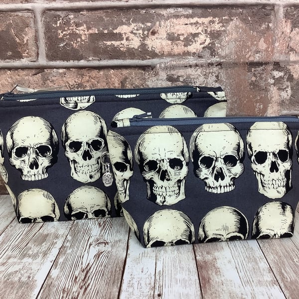 Gothic Rad Skulls Zip case, Makeup bag, Handmade, 2 size options