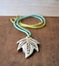 Upcycled Leave Design Bone or Horn Pendant - Adjustable String necklace