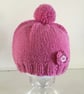 Hand Knitted Baby Pompom Bobble Hat and Mittens Gift Set in Pink - Image 2