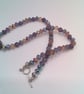 Purple Floral Patterned Glass Pendant on a Mixed Purple Crystal Necklace - Image 4