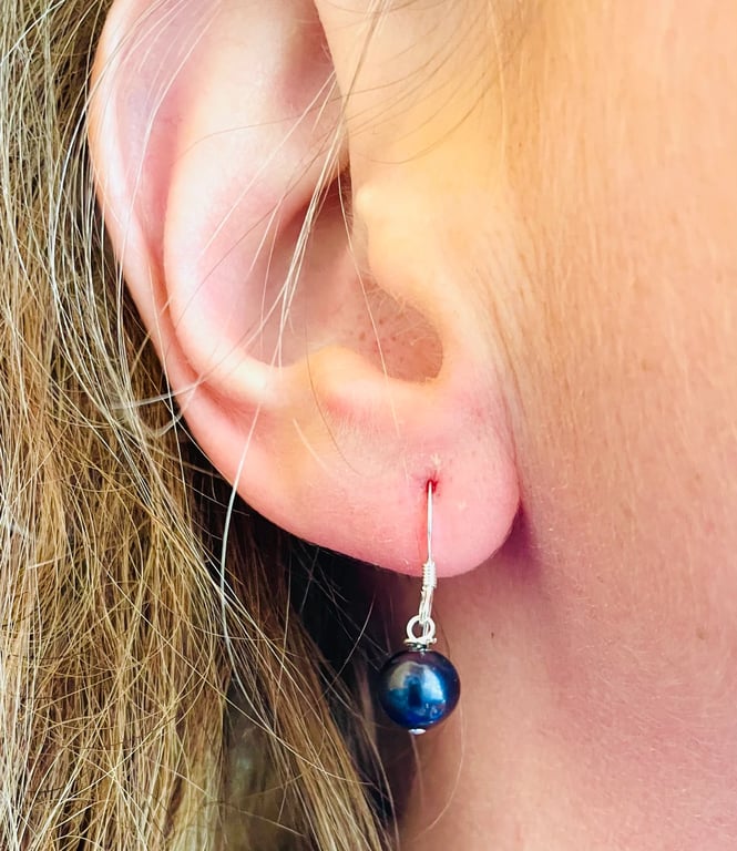 Midnight Blue Grade A Freshwater Pearl Earrings