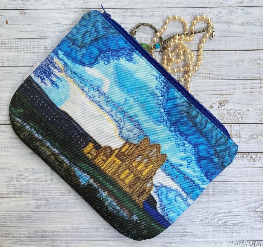 Whitby Abbey makeup, Jewellery, toiletries bag, pencil case or kindle pouch. 