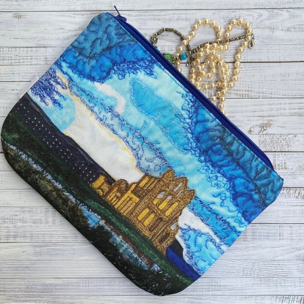 Whitby Abbey makeup, Jewellery, toiletries bag, pencil case or kindle pouch. 