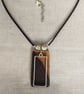 Upcycled Rectangle Wood Pendant & Steel Frame Short Length Unique Wood Necklace
