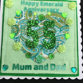 Emerald Anniversary Card  - Floral pretty design - can be personalised  55 years