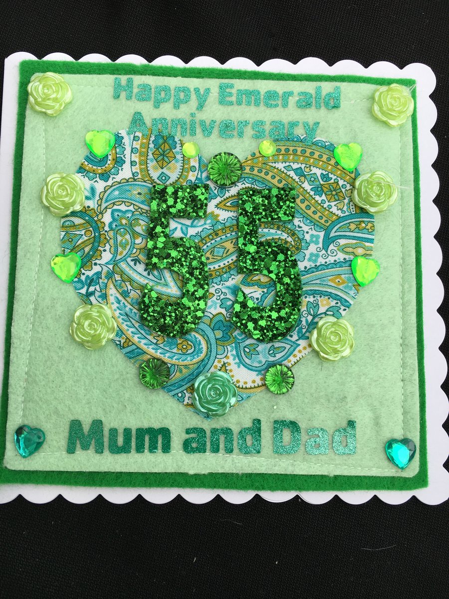 Emerald Anniversary Card  - Floral pretty design - can be personalised  55 years