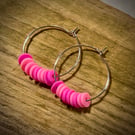 Silver Plated Hoop Earrings with Pink Polymer Beads