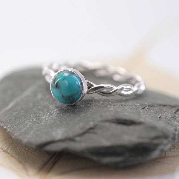Silver Turquoise Ring Sterling Twist Ring Gem Ring Girlfriend Gift Jewellery