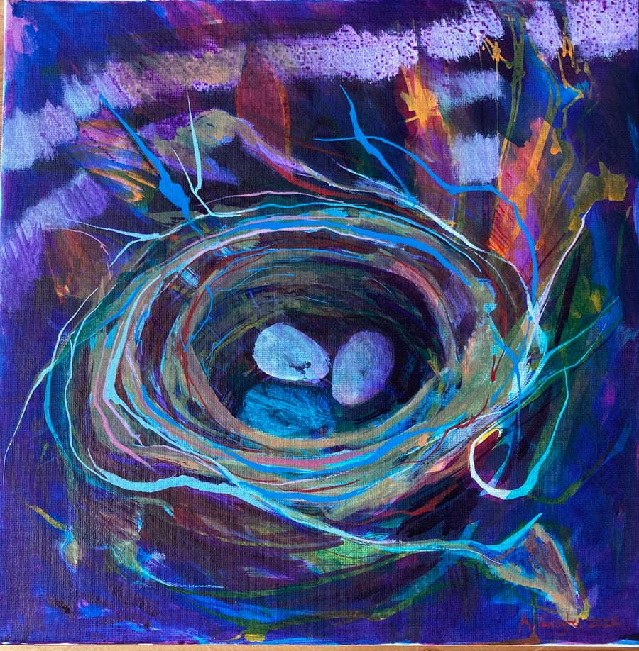 Starry nest, abstract painting on canvas, acrylic ink