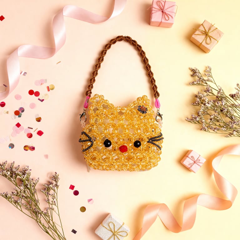 Handmade Beaded Hello Kitty Purse with Macrame Strap